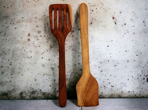 Juego de espátula y espátula ranurada de madera hechas a mano, utensilios de cocina de madera natural, juego de 2 piezas - Product Image 4