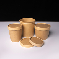 Boîte à lunch jetable pour la restauration rapide, emballage en papier kraft, bol à soupe circulaire et barquette à soupe, conteneur à emporter