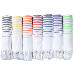 Toalla de Playa de Algodón Turco de Fábrica Directa, Extra Grande, con Rayas Estampadas y Borlas, Diseño Personalizado con Logotipo, para Uso en la Playa - Product Image 1