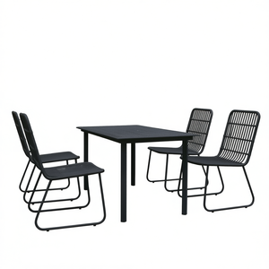 Set da Pranzo Impilabile in Polyrattan Nero per 4 Persone, Arredamento da Giardino per Esterni, Design Elegante con Struttura in Metallo - Product Image 1