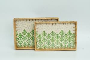 Venta caliente nuevo diseño rectángulo ratán madre de perla bandeja con incrustaciones bandejas para servir comida de Vietnam - Product Image 5