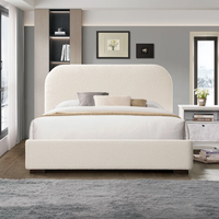Meubles de chambre à coucher Tête de lit arquée moderne Crème Blanc Boucle Teddy Tissu Rembourré Queen Size Lit plate-forme
