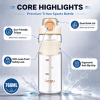 Bouteille d'eau Tritan 750 ml avec double bouchon, paille et infuseur à fruits, verrou de sécurité pour le sport, les voyages et l'extérieur