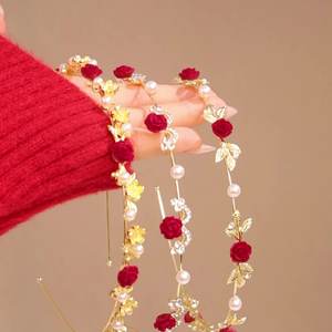 بيع بالجملة عصابات رأس أنيقة كلاسيكية من سبائك الورد زهرة اللؤلؤ للسيدات جديدة إكسسوارات - Product Image 4