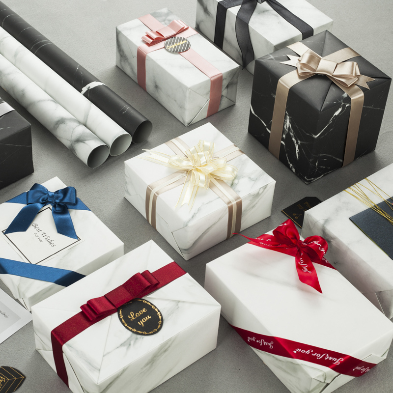 Custom Logo 80gsm Uncoated Tissue Paper Marble Roll Flower Patterned Gift Packaging Paper