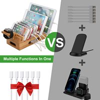 Station de charge en bois, boîte de rangement pour câbles, support de station de charge en bambou, support pour plusieurs appareils