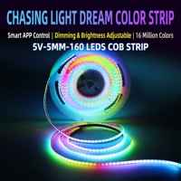Bande lumineuse LED COB WS2812B super étroite 5 mm 5 V, 160 LED, adressables individuellement, RGB, effet eau courante, IP20 / Wi-Fi