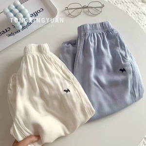 Girls Ice Silk Mosquito Repellent Pants Solid Color Loose Casual Long Lantern Pants Summer 2024 Cotton Woven - Product Image 1