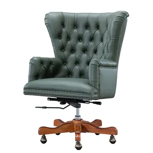 كرسي دوار فاخر إيطالي من الجلد الأصلي الأخضر بأجزاء متحركة كرسي كرسي رئيس الحكومة المميزة