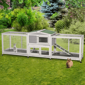 Huche de lapin <span class=keywords><strong>deux</strong></span> étages Cage de lapin extérieur en bois petit Animal maison en cours d'exécution, avec plateau amovible, rampe antidérapante et zone d'activité - Product Image 1