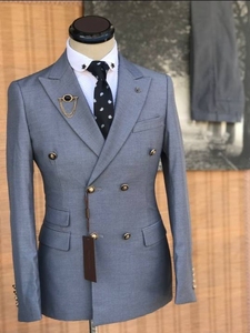 สีเทาคู่กระดุมคลาสสิกผู้ชายชุดตัดทํางานแต่งงานTuxedos Terno Masculinoธุรกิจชุดผู้ชาย 2 ชิ้น(เสื้อ+กางเกง) - Product Image 2