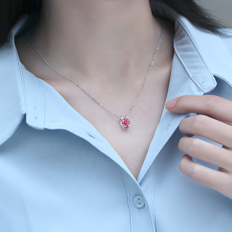 HMOIS iced out fashion jewelry wholesale S925 sterling silver custom jewelry pendants vvs 1ct pink moissanite gemstone pendant