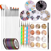 Boîte ronde en fil d'or et d'argent pour manucure, ensemble complet d'autocollants pour ongles en gel avec lampe uv