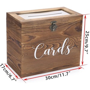 Vintage Wooden <b>Card</b> <b>Box</b> With Acrylic Lid And Lock 25cm Rectangle Storage For <b>Wedding</b> <b>Cards</b> And Gifts - Product Image 5