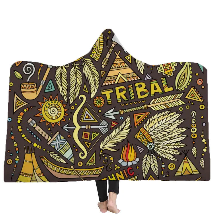 Yutong Tribal Inheemse Set Van Symbolen Capuchon Deken Voor Volwassen Kinderen Op Maat Gemaakte Diy Wrap Sherpa Gooien Deken