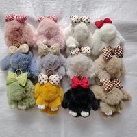 Chaude 13cm Fourrure De Lapin En Peluche Porte-clés Mignon Lapin Kawaii Arc Ruban Charme pour Femmes Sac Accessoires et Jouets