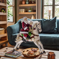 Décoration de Noël Père Noël et Cheval à Bascule, Ornement de Table en Résine, Figurine Festive et Jouet pour la Décoration Intérieure