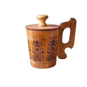 Handmade Wooden Mug with Lid Modern Design Laser Engraved Floral Pattern Classic Style <b>Bar</b> <b>Accessories</b> <b>Home</b> Use - Product Image 1