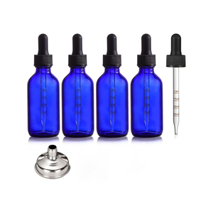 Venta al por Mayor de Botellas de Vidrio Vacías de 30ml, 50ml y 60ml para Aceites Esenciales, con Gotero, Personalizables, Color Azul, Forma Plana, 1oz, 2oz - Product Image 1