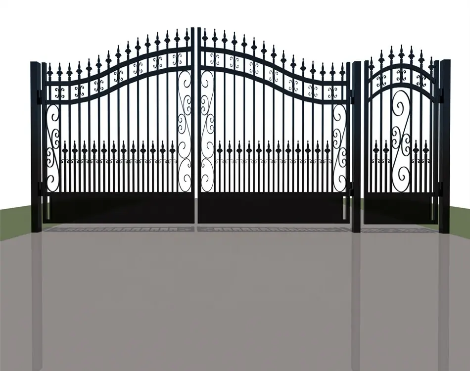 St. Petersburg Style Dual Swing Driveway Fence Gate With 4ft Pedestrian Gate Eco Friendly Wrought Iron Main Gates