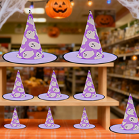 Cappello da strega viola con stampa fantasma di Halloween, cappello da mago a punta, accessorio per costume da festa cosplay