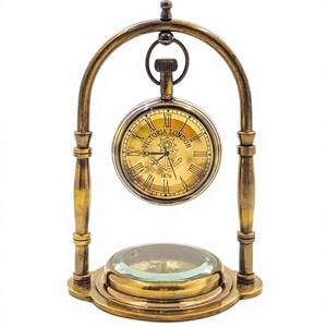 Gold Art Deco Desk Clock Integrated Compass Wave Movement Quartz Timeless Maritime Home Decor 4 Inch Radio <b>Calendars</b> - Product Image 1