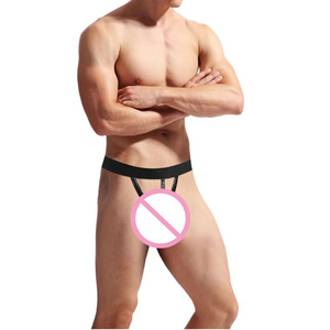 Men's Faux <b>Leather</b> Thong Black Low-Rise Spandex Sexy <b>Underwear</b> With Ring Detail - Product Image 4