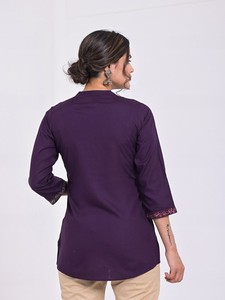 Top de algodón con cuello mandarín para mujer - Product Image 4