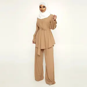 High Quality Muslim Dress Supplier Loose Wide Leg Pant Clothing Fashion Office Muslim Modest Abaya Sets