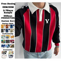 Camiseta Polo Personalizada de Manga Larga a Rayas para Hombre, Jersey de Rugby Retro, Sudadera de Algodón Grueso, Ropa Urbana