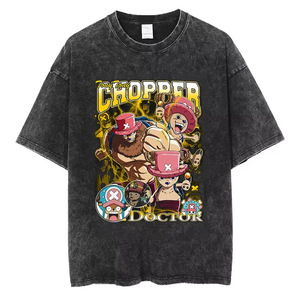 T-shirt One Piece style affiche de recherche, en coton délavé rétro, streetwear, à manches courtes avec motifs imprimés - Product Image 5