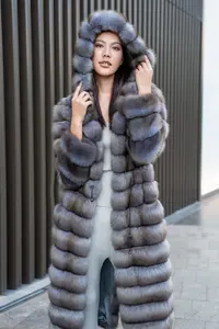 Fabbrica su misura vera pelliccia di zibellino di lusso viola affumicato intero zibellino con cappuccio lungo stile vera pelliccia di visone per le donne - Product Image 2