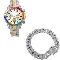 Coffret cadeau montre Hip Hop très vendu coffret bracelet montre Bling Ice Out coffret de bijoux montre diamant or cubain 13mm montres-bracelets