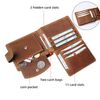 Crazy Horse Dompet Kulit Pria, dengan Tali Antik Pendek Lipat Dua Dompet Kulit dengan Kantong Koin