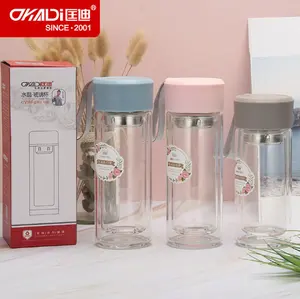 Tidak Ada Minimum Personalisasi Dapat Digunakan Kembali 280Ml Botol Air Kaca Borosilikat Dinding Ganda dengan Tutup