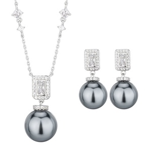 Fashion Eco-friendly Copper 16-14mm Grey <b>Pearl</b> Tassel Design High-end Necklace and Earrings <b>Set</b> Grey <b>Pearl</b> Jewelry <b>Set</b> - Product Image 1