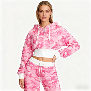 Ensemble personnalisé pour femmes Y2K, sweat à capuche zippé et pantalon, broderie patchwork, sweat à capuche court, pantalon de survêtement ample, streetwear, ensemble 2 pièces - Product Image 2