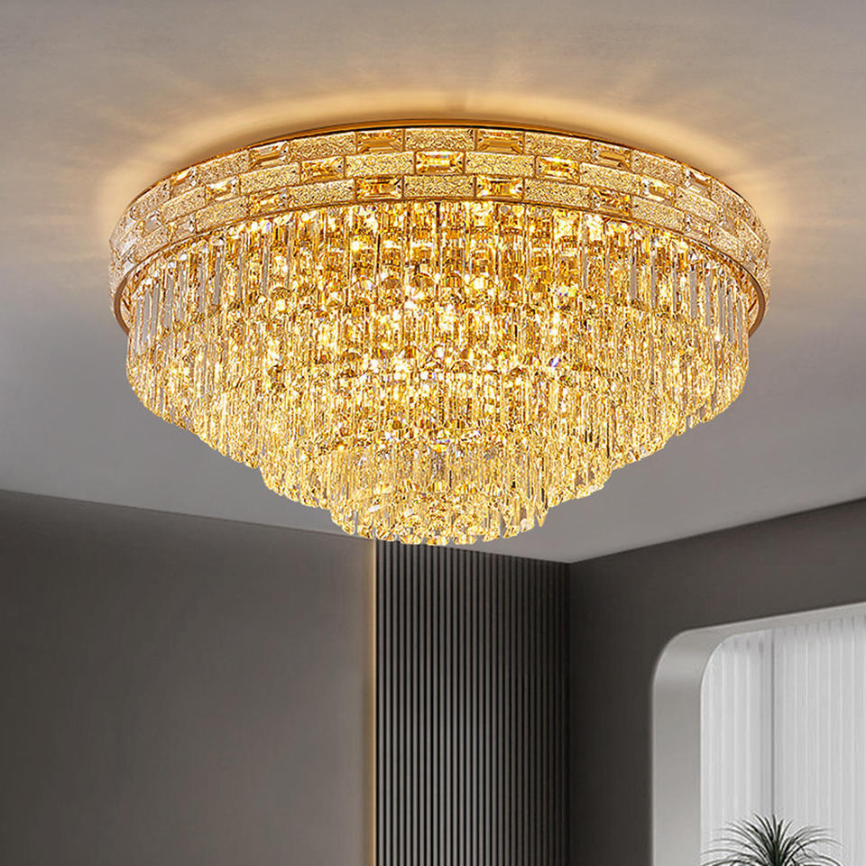 Luxury Lighting Postmodern Gold K9 Crystal Ceiling Lamp Decoration With Vintage Round Crystal Ceiling Light