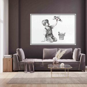 Banksy Boy Canvas Art: Game Changer Printed Canvas Artwork,WHITE <b>FRAMED</b> CANVAS - Product Image 3
