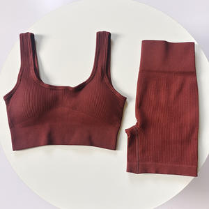 Women Seamless Yoga Set Sexy Square Collar Sport Bra Tops Suits With Shorts Gym Fitness Clothing Sleeveless Tracksuit - Product Image 6