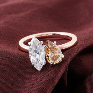 Anneaux en or rose 10 carats de <span class=keywords><strong>Provence</strong></span> avec deux pierres en moissanite, poire et marquise, champagne DEF, diamant moissanite, alliance - Product Image 3