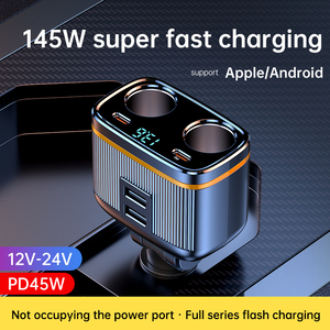 <span class=keywords><strong>Chargeur</strong></span> de voiture super rapide Lumina 145W avec double prise allume-cigare, répartiteur PD 45W Type-C USB, affichage LED pour camion et SUV - Product Image 1