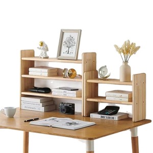 Solid Wood <b>Desktop</b> Storage <b>Shelf</b> 2 Tier Natural Color Office Organizer for Books Stationery Display - Product Image 5