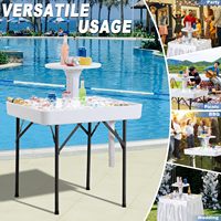Nouvelle table de refroidisseur de glace carrée à 2 niveaux en plastique HDPE pliable pour l'extérieur avec plateau de rangement supérieur et jupe amovible