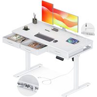 Vente en gros Cadre de bureau réglable en hauteur populaire, avec prise de courant et lumière LED, bureau debout avec 3 tiroirs