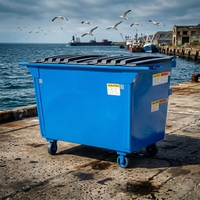Conteneur de déchets industriel en acier robuste, empilable, bleu, bac à ordures, bac de chantier