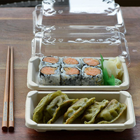 Vente en Gros d'Assiettes Jetables Biodégradables Bagasse de Canne à Sucre Plateau à Sushi à Emporter Assiette à Sushi Écologique avec Couvercle
