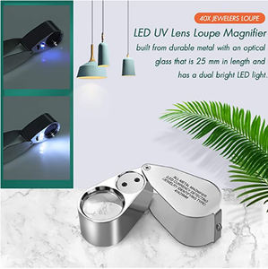 MEIWLABY 40倍ハンドヘルドジュエリー拡大鏡、2つのLEDライトとUV照明付き、通貨検出用、亜鉛合金製、<span class=keywords><strong>3</strong></span>年間保証 - Product Image 6