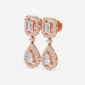 Boucles d'oreilles pendantes en émeraudes et diamants de laboratoire en forme de poire, 4 carats, bijoux élégants et tendance pour femmes, design luxueux et remarquable - Product Image 2