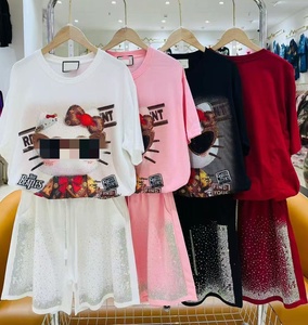 Conjuntos de Camisetas de Manga Corta y Pantalones Cortos de Algodón 100% de Alta Calidad con Diseño de Dibujos Animados y Pedrerí<span class=keywords><strong>a</strong></span> OC651 - Product Image 6